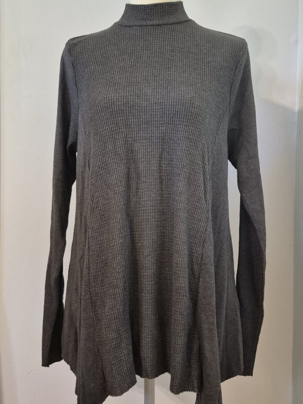 T.La for Anthropologie S Ribbed Thermal Top Mock Neck Asymmetric Hem Minimalist